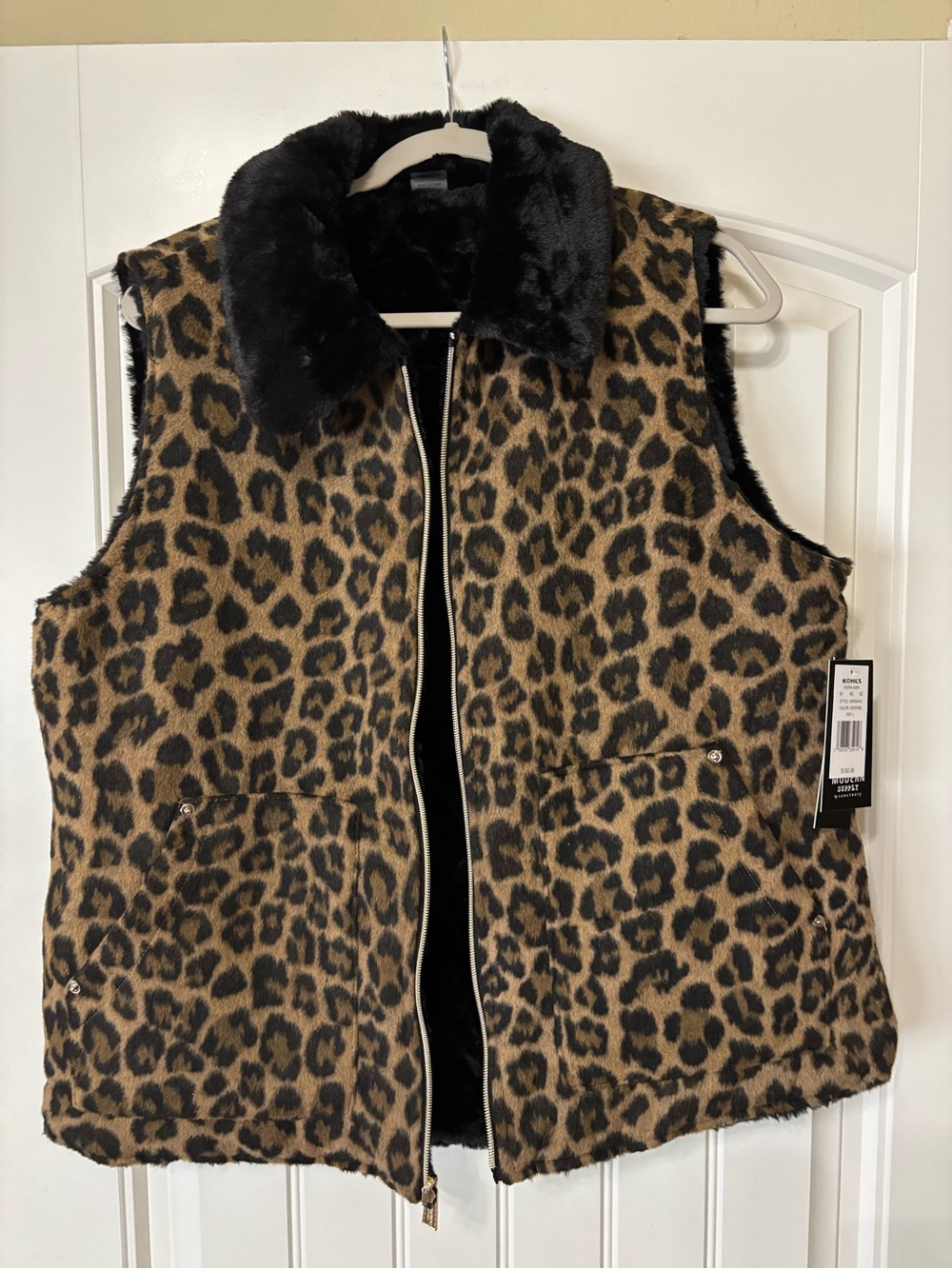 Kohl's Leopard Print Faux-Fur Collar Vest - Brown & Black